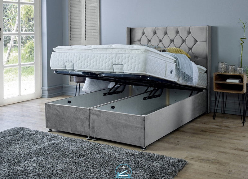 Marlon 3ft Single Ottoman Bed Frame- Velvet Steel