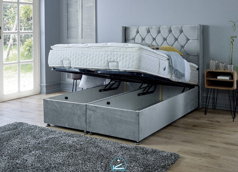 Marlon 4ft 6 Ottoman Bed Frame- Velvet Steel