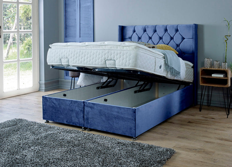 Marlon 4ft Ottoman Bed Frame- Velvet Blue