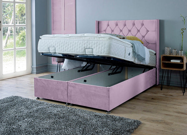 Marlon 3ft Single Ottoman Bed Frame- Velvet Pink