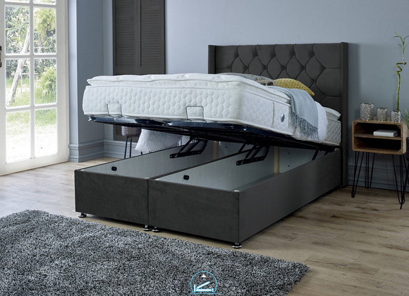 Marlon 3ft Single Ottoman Bed Frame- Velvet Silver