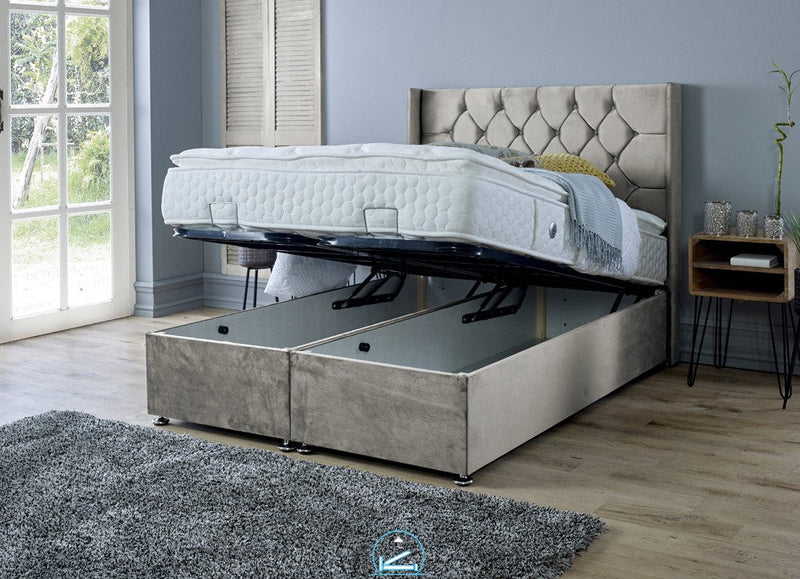 Marlon 5ft Kingsize Ottoman Bed Frame- Velvet Steel