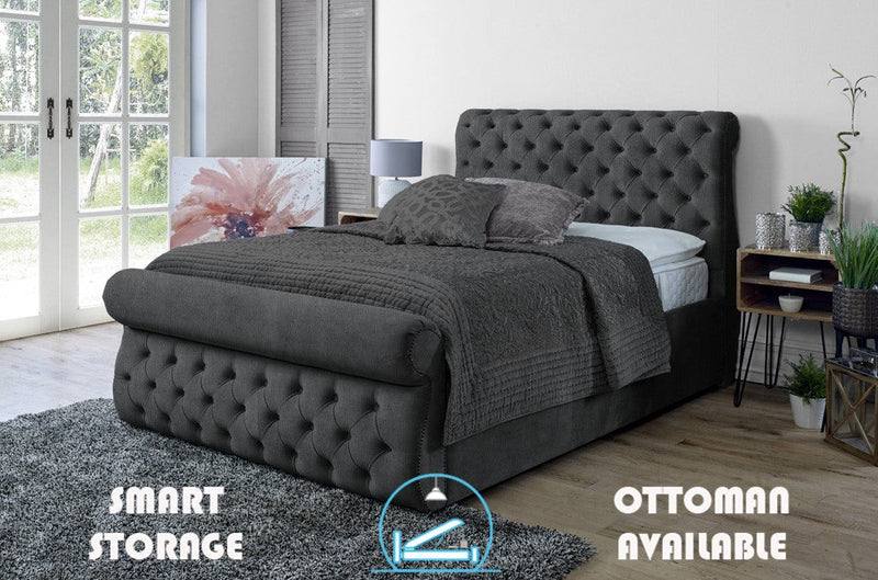 Alicante 3ft Single Ottoman Bed Frame- Velvet Steel