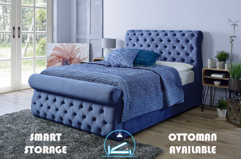 Alicante 4ft 6 Ottoman Bed Frame- Velvet Blue