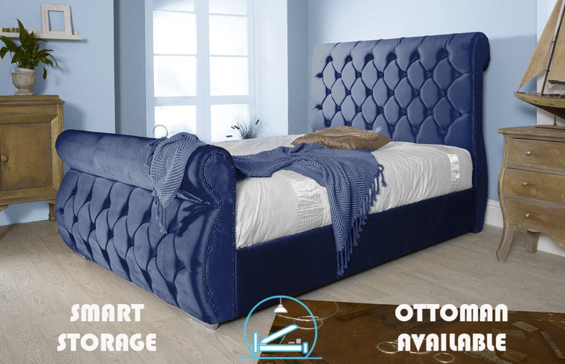 Chester 3ft Single Ottoman Bed Frame- Velvet Blue