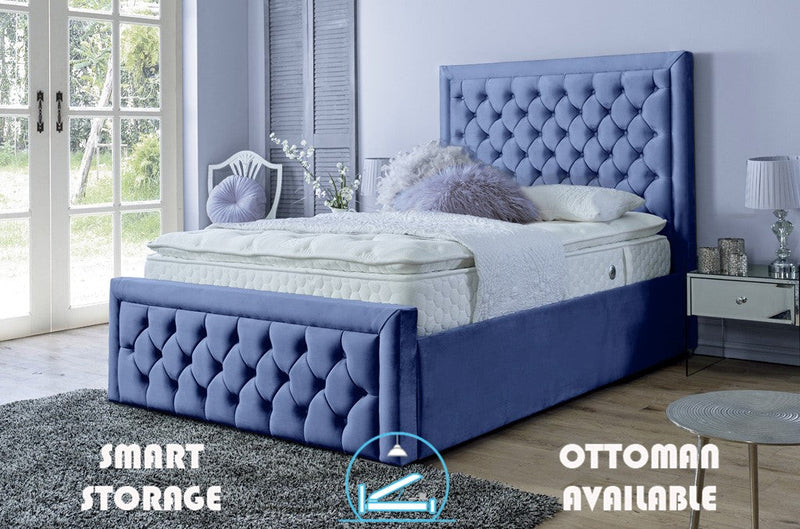Lewis 5ft Kingsize Ottoman Bed Frame- Velvet Blue