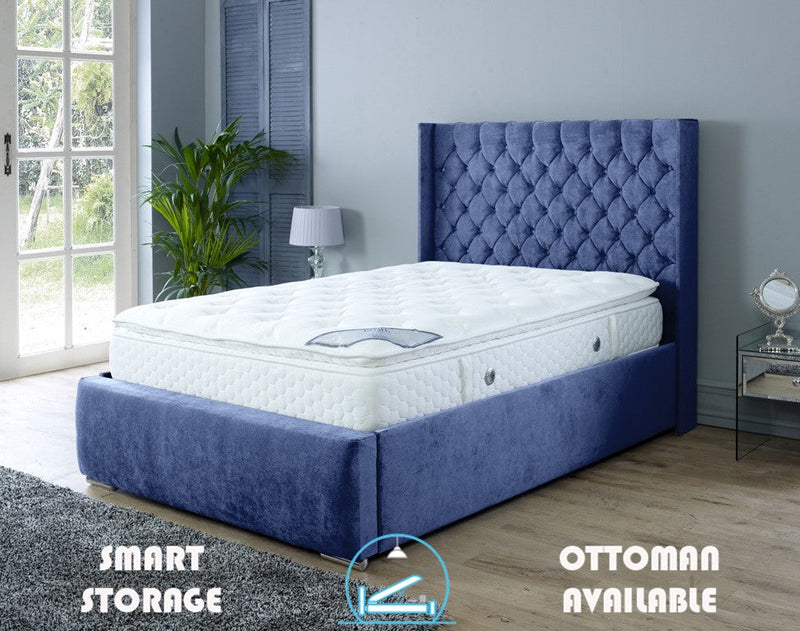 Rose 3ft Single Ottoman Bed Frame- Velvet Blue