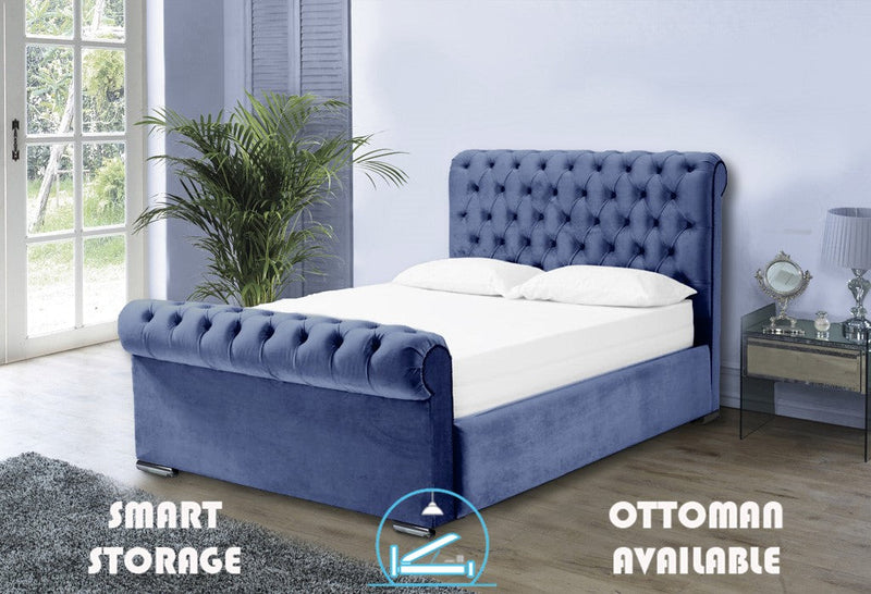 Benito 6ft Superking Ottoman Bed Frame- Velvet Blue