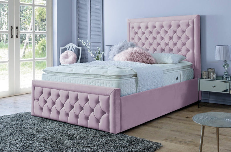 Pink ottoman store double bed