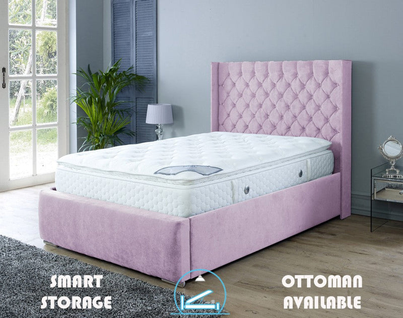 Rose 3ft Single Ottoman Bed Frame- Velvet Blue