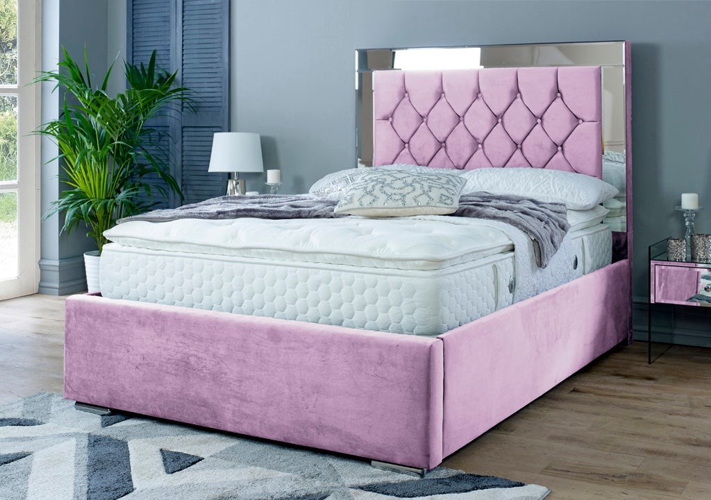 Pink crushed velvet small shop double bed