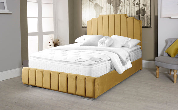 Art Deco 5ft Kingsize Bed Frame- Velvet Mustard