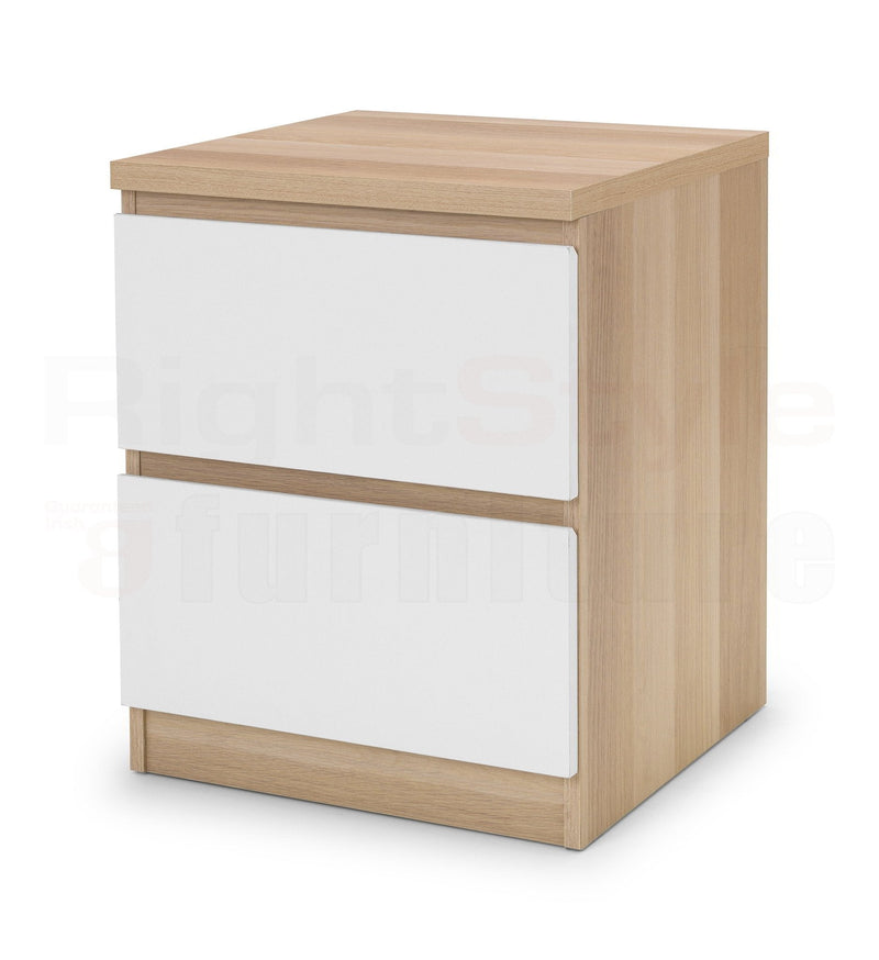 Europa  2 Drawer Bedside White & Oak