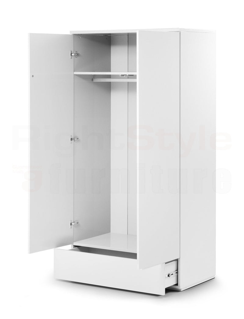 Grace 2 Door 1 Drw Wardrobe - White Gloss