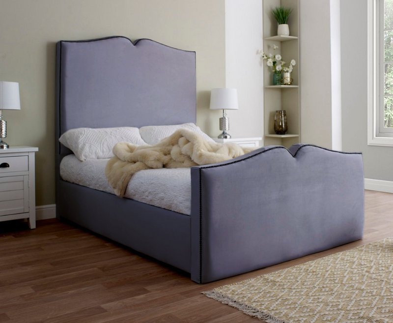 Love Heart 6ft Superking Bed Frame - Velvet Blue