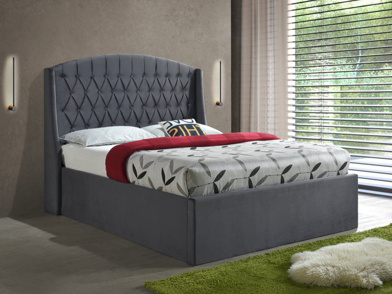 Paige 5ft Grey Velvet Ottoman Bed