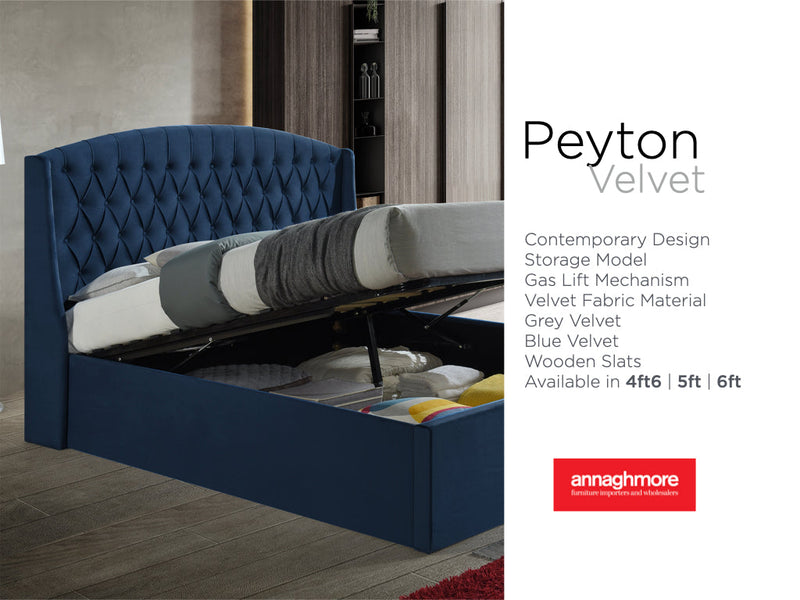 Paige 4ft6 Blue Velvet Ottoman Bed