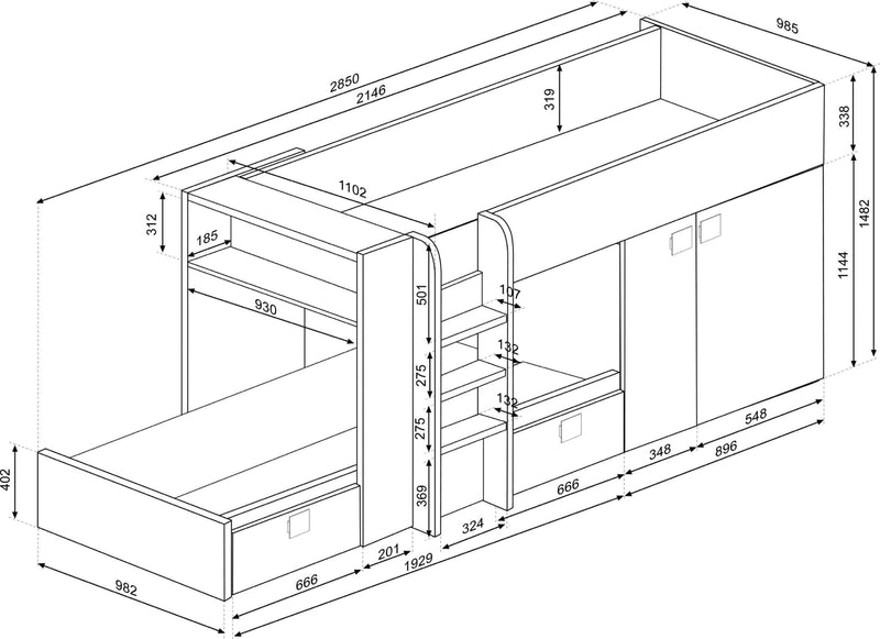 Supreme Bunk Bed - Blue | Pink | Grey Oak